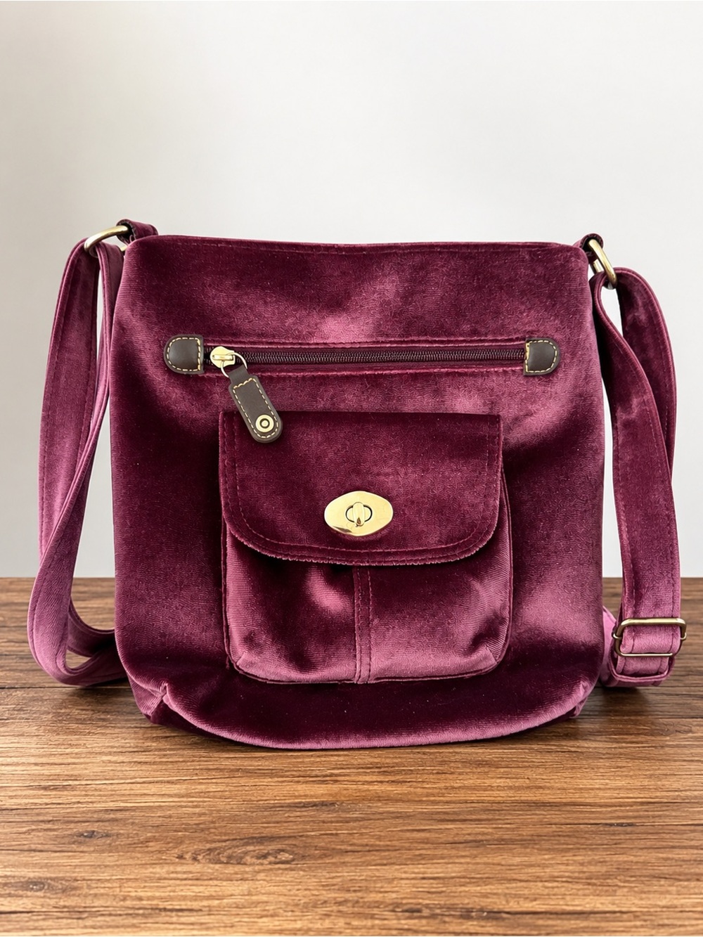 Velvet Crossbody Bag in Deep Burgundy
